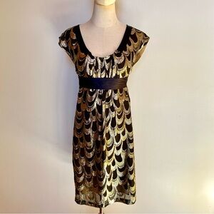 Hale Bob | Black, Gold & Silver Dress | Large